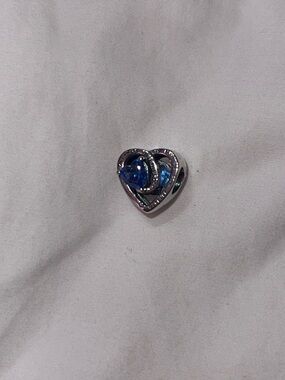 Silver Heart Charm with Blue Crystal Accent
